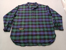 The Vermont Flannel Co Henley Pullover Small Blue Green Plaid Cotton USA Made