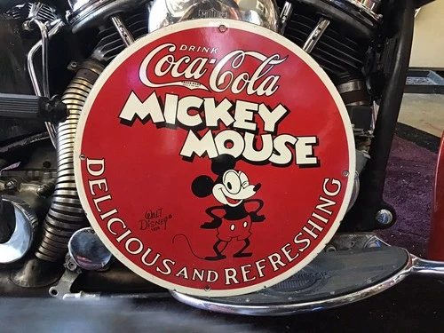 VINTAGE PORCELAIN 1928 MICKEY MOUSE COCA-COLA PROMOTIONAL SIGN Walt Disney Candy