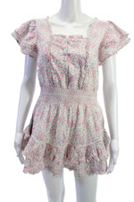 Love Shack Fancy Womens Sundress Pink Cotton Square Neck Short Sleeve Size S