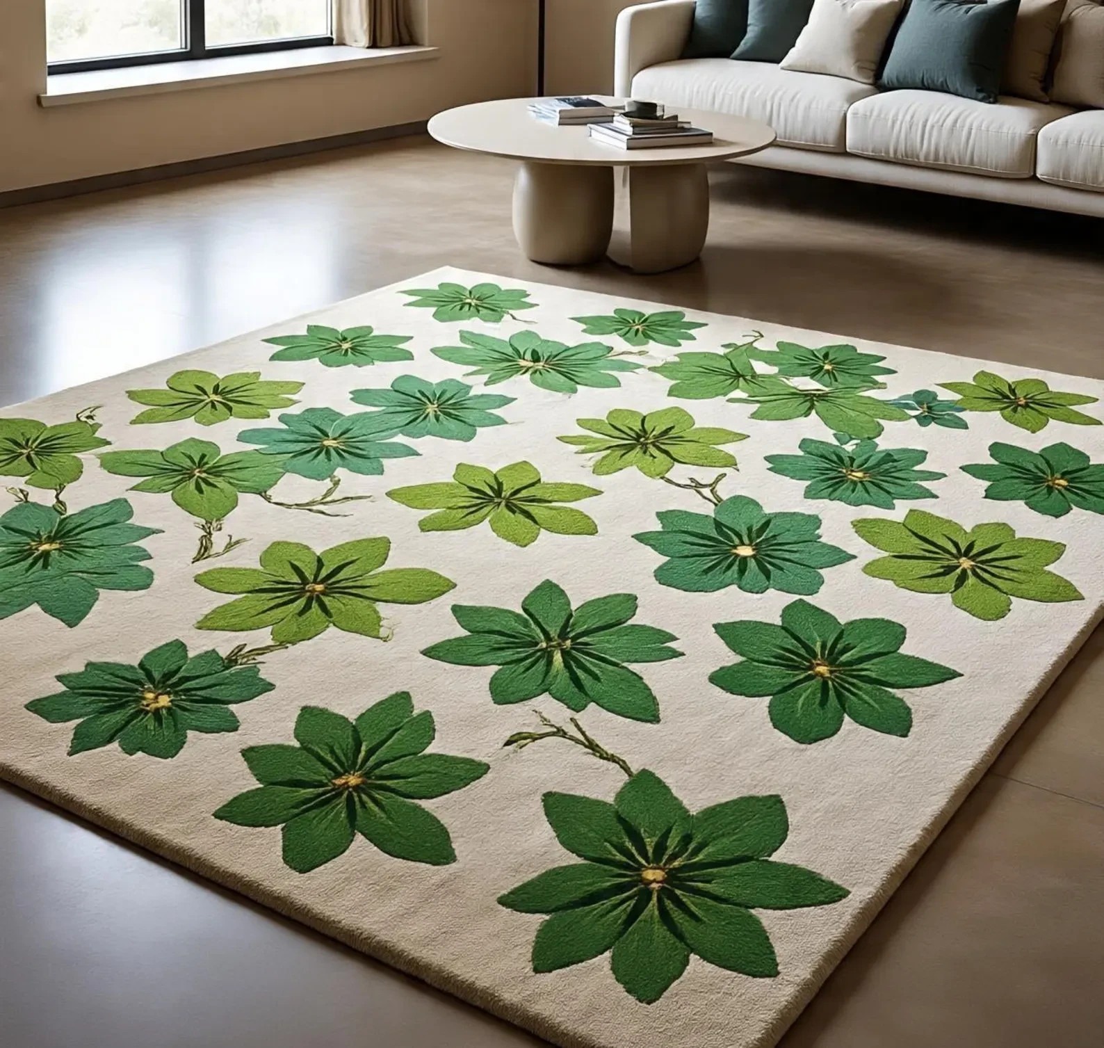 New Hand Tufted Wool Rug Color Green Flower Design Handmade Area Carpet Rug