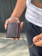 Brown Handcrafted Leather Mens Biker Chain Wallet Trucker Motorcycle U.S. Seller