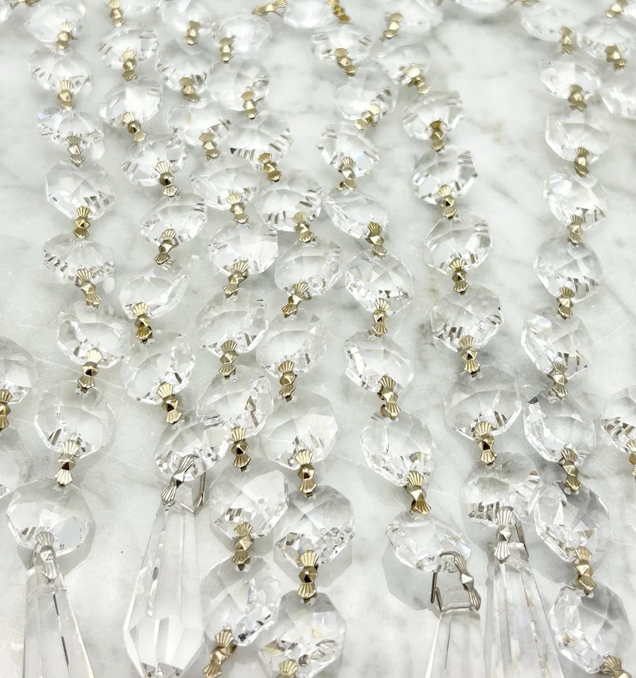Crystal Chandelier 95 Pieces 17-21 Pc. Strings Teardrops Prism Balls Gold Tone - Image 2 of 4