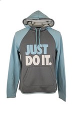 Nike Therma Fit Just Do It Women's Gray/Turquoise Pullover Hoodie Size Small