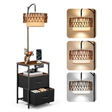 VEVOR Floor Lamp with Table 2-Tier End Table with 2 Drawers and 3 Color LED Bulb
