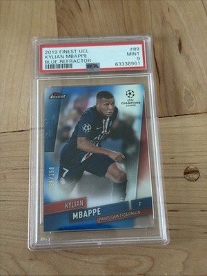 2019 Topps Finest UCL Kylian Mbappe Blue Refractor /150 PSA 9 PSG #89