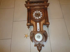 Antique Wall French Clock Walnut w/ Thermometer and Barometer David Chatillon