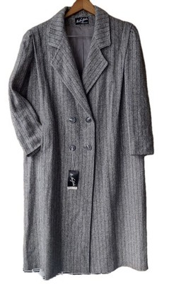 VTG Deadstock 90s Ms New Yorker Wool Chevron Overcoat Gray Purple Tweed 14 NWT