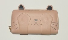 Adorable Cartera Gato Linda Peek A Boo Rosa Gato Cremallera Alrededor Billetera Mucho Almacenamiento