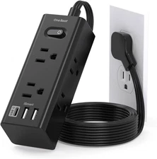 1Ft Extension Cord with Multiple Outlets, Flat Plug Power Strip Surge Protector 