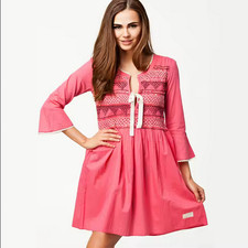 Odd Molly Remix Dress Sequin Embellished Embroidered Tie Pink Smocked NWT S 1