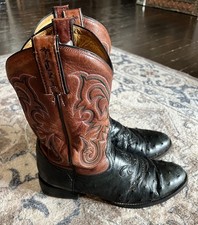 Vintage Tony Lama Ostrich Black Brown Cowboy Boots USA Made Mens Size 10D