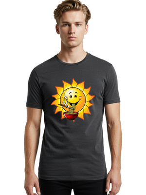 Smiling-Sun-Eating-Ramen Mens Graphic Tee, 100% Cotton, Casual Summer Wear
