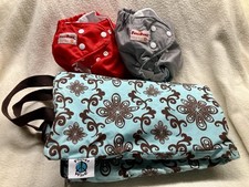 Two FuzziBunz One Size Snap Cloth Diapers Lot w/ Planet Wise Wet Bag