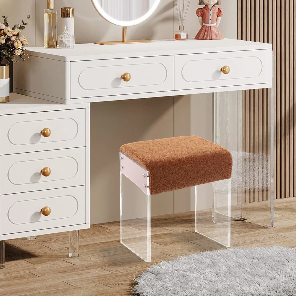 Makeup Stool Modern Minimalist Acrylic Chair Multi-functional Vanity w/ Cushion