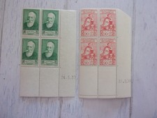 timbres  neufs ** de 1937/39 n° 343+428 bloc 4 coin daté