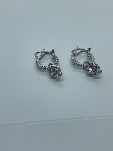 Judith Ripka Sterling Silver Pink Sapphire And Cubic Zirconia Hoop Earrings