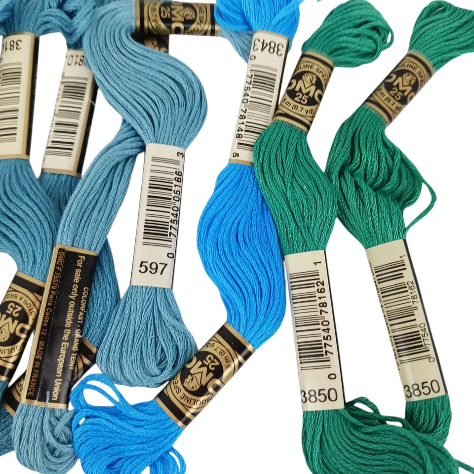 Lot of 12 Skeins of DMC Thread Embroidery Floss Blues, Purple & Green - Image 3 of 3