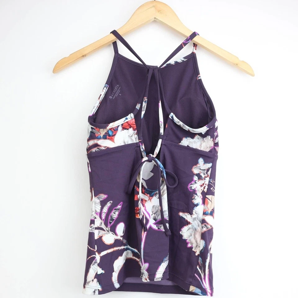 Tankini de natación Athleta púrpura floral piha cuello halter alto talla pequeña Foto 2 de 3