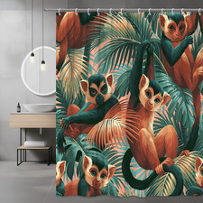 Monkey Tropical Palm Leaves Shower Curtain, Jungle Animal Print