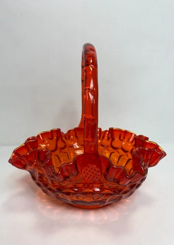 Fenton Amberina Red Thumbprint Glass Basket