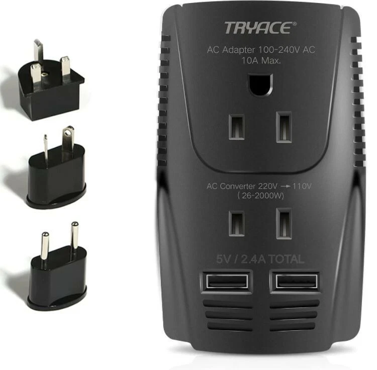 2000W Power Voltage Converter w/2 USB Ports 220-110V Travel Adapter - Image 3 of 3