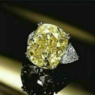 5Ct Cushion Cut Lab Created Yellow Diamond Engagement Ring 14k White Gold Plated