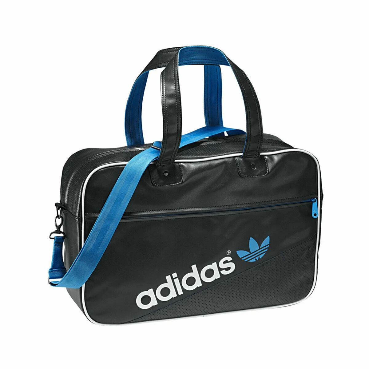 Svin Alt det bedste hardware Adidas Originals Holdall Perforated Leather Retro Shoulder Duffel Bag Black  Blue | eBay