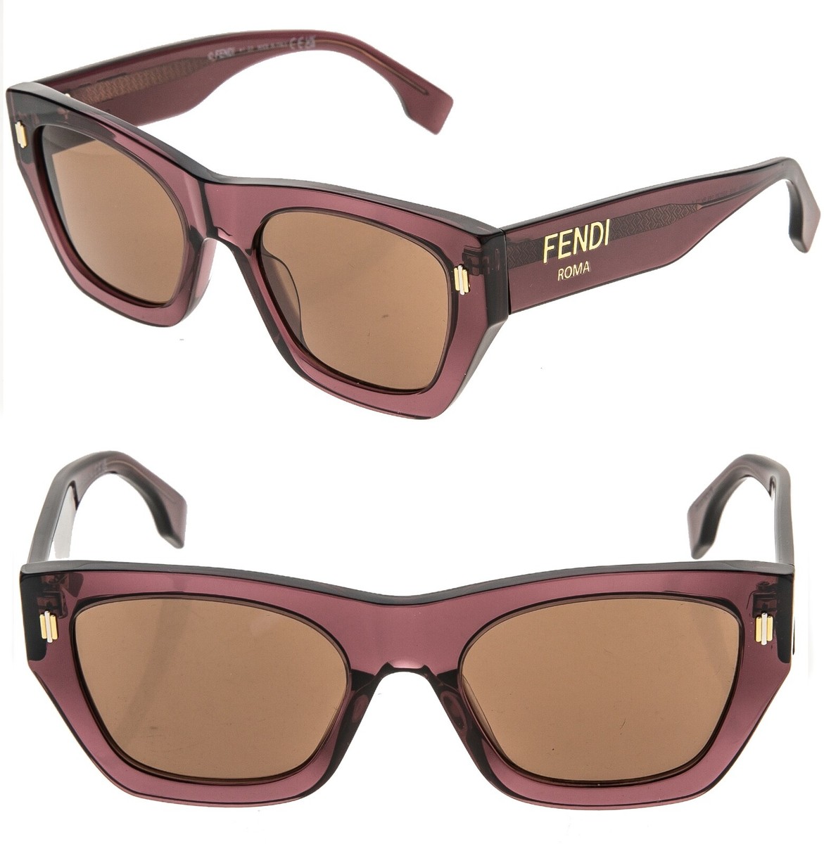 FENDI ROMA 40100 Burgundy Brown Logo Fashion Sunglasses FE40100I