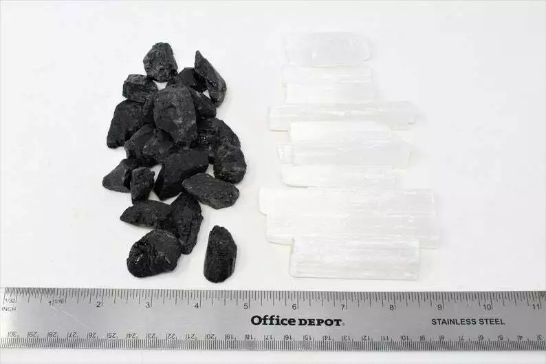 Black Tourmaline and Selenite 1 2 LBS combo Bulk Crystal