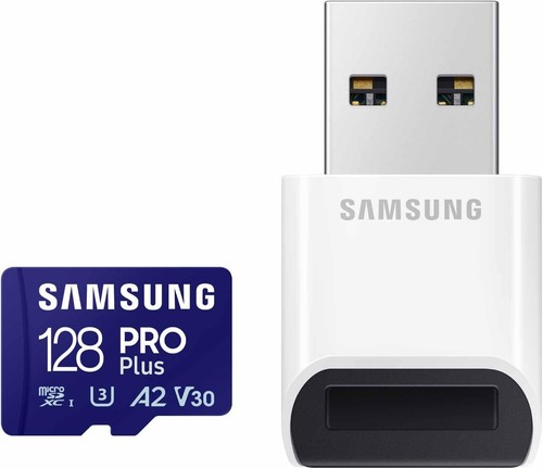 SAMSUNG PRO Plus microSD Memory Card + Reader, 128GB MicroSDXC, Up to 180 MB/s - Picture 1 of 5