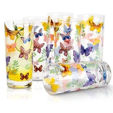 Drinking Glasses Set Of 6,Highball Glasses 16OZ,Clear Water Glasses with Heav...