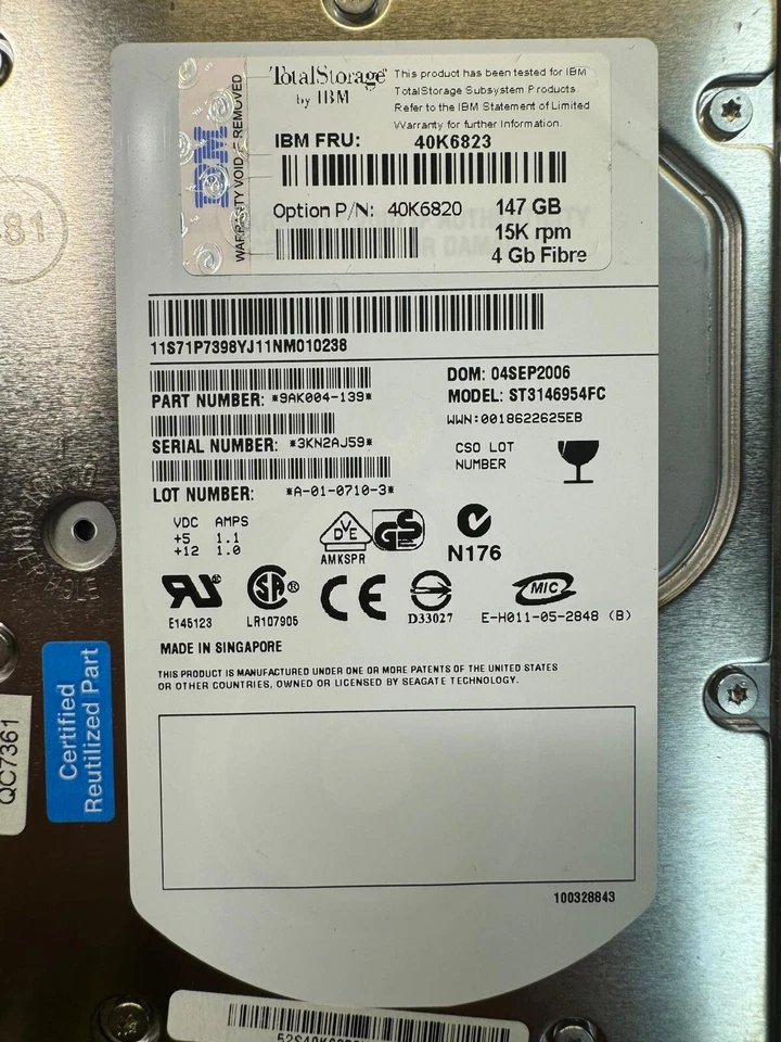 IBM 40K6820 40K6823 146.8Gb 147 GB 15K 4Gb/s Fibre Channel 3.5in HDD - Image 4 of 4