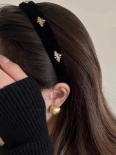 Black Velvet Headband with White Pearl Accents - Cute Vintage Designer black