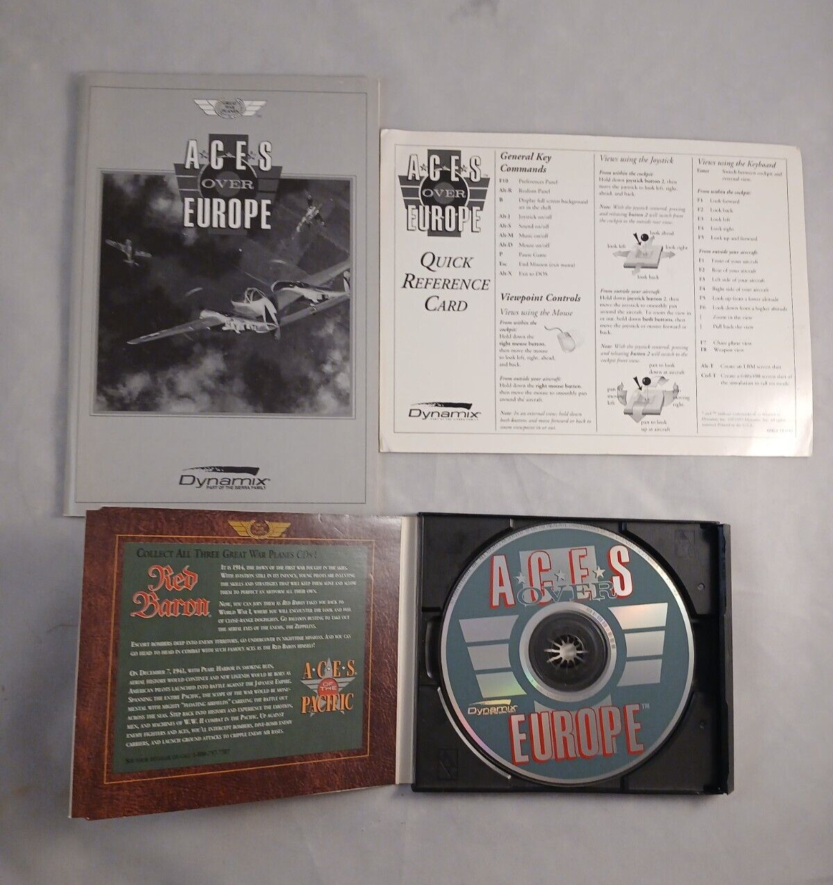 Aces Over Europe (PC, 1993) CD Rom Dynamix Sierra Manual Quick Reference Card