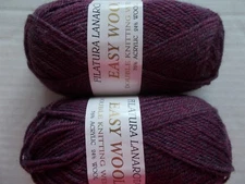 Filatura Lanarota Easy Wool yarn, heather plum, lot of 2 (145 yds each)