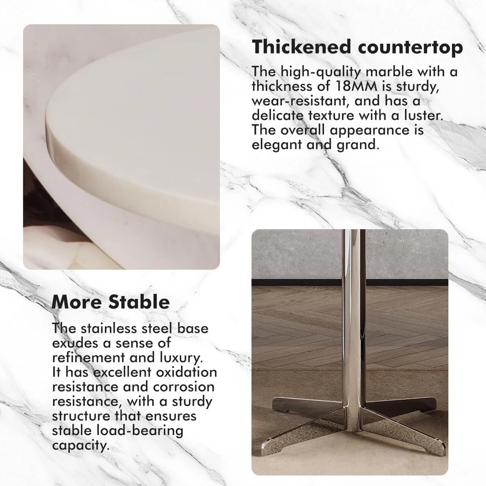 Nature Marble Small Round Table, Metal Modern Couch End Side table  15.7 Inch - Image 4 of 4