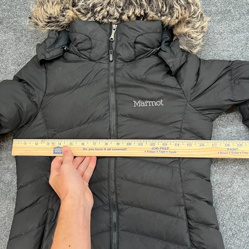 MARMOT Women's Ithaca Jacket in Black 700 Fill Down Faux Fur Hood Size XS - Picture 7 of 13