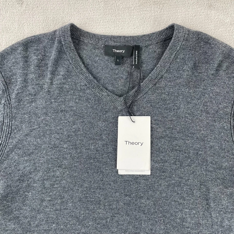 Suéter masculino Theory Riland gola V grande carvão merino lã pulôver novo com etiquetas - Imagem 2 de 4