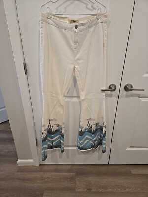 Rock & Roll Denim Bargain Bell Bottom Jeans High Rise Desert Print Blue Sz 34x34