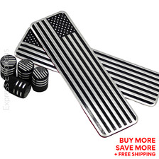2x ALUMINUM American Flag Sticker Decal Emblem 4.09" x 1.18"  Tire Valve Caps