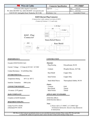 20X PIC 190007 RJ45 Connector Ethernet Plug 8p sheilded, datasheet