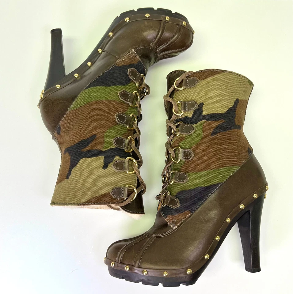 Michael Kors Shearling Lined Lace Up Grommet Camo Boots Size US 7 M Camouflage - Image 2 of 4