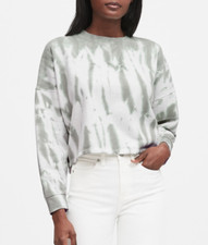 BANANA REPUBLIC WOMEN'S SAGE WHITE COMFY TIE DYE CROPPED SWEATSHIRT TOP Sz XXS
