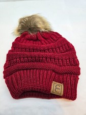 New CC Beanie Brand Exclusive Soft Stretch Cable Knit Faux Fur Pom Pom CC Hat