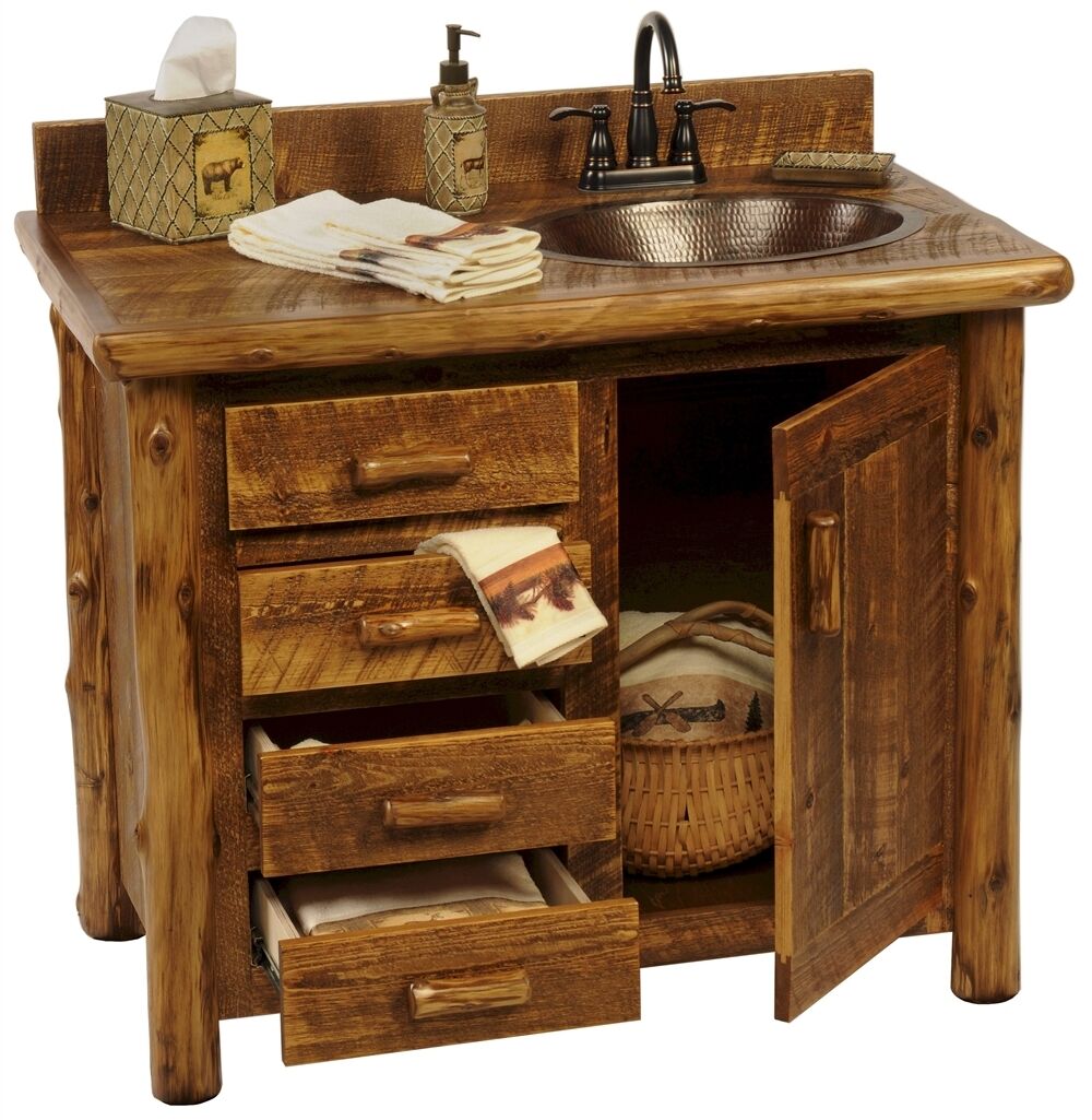 Custom Rustic Sawmill Camp Wood Log Cabin Lodge Pine Bathroom Vanity 30 72 Inch Ebay