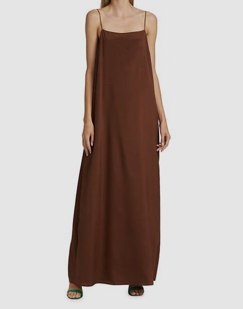 $1198 Lafayette 148 New York Women's Brown Sleeveless Silk Maxi Dress Size XS