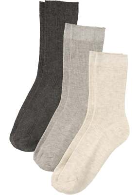 Rippsocken 3Tlg Gr. 39/42 Anthrazit/Natur/Hellgrau Damen Strumpfe Neu*