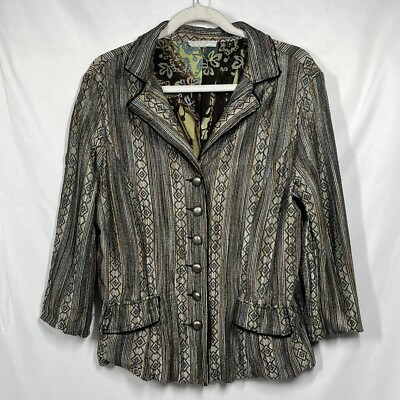 ALBERTO MAKALI Art to Wear M/L Knit Blazer Multicolor Stripe Geometric Shimmer
