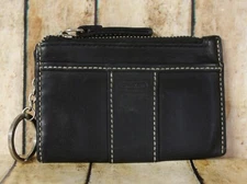 Coach Leatherware Smooth Leather Mini Skinny ID Case Coin Wallet Keychain Black