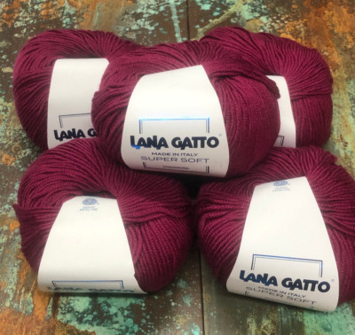 Lot of 5 Lana Gatto Plum Super Soft Merino Wool Yarn 50g/125m Each #19056